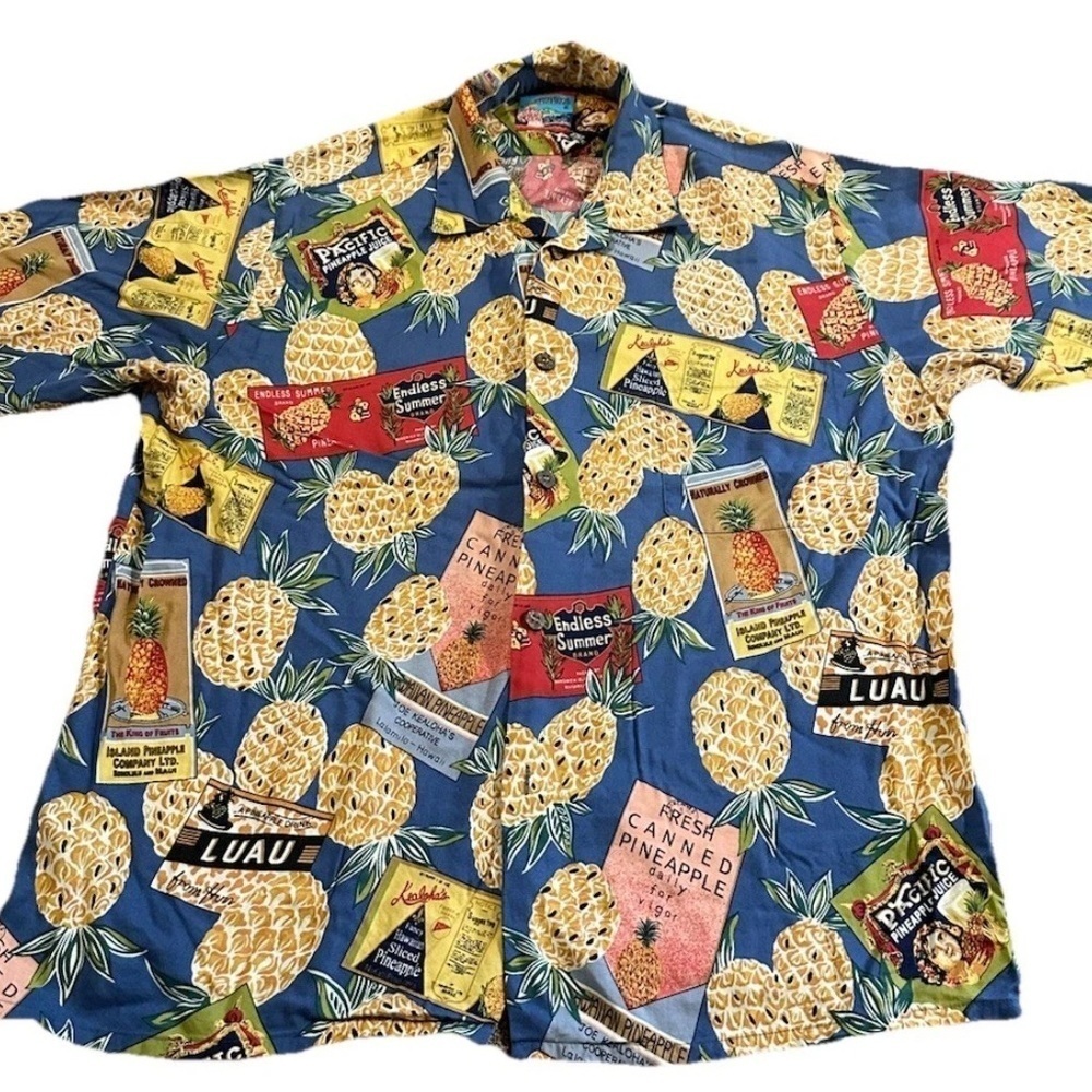 VTG Reyn Spooner Joe Kealuhas All Over Graphic Print Pineapple Camp Mens Medium